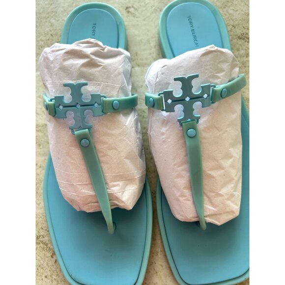 Tory Burch Women's Size 12M Aqua Blue Rubber Sandals Square Toe - Picture 4 of 8